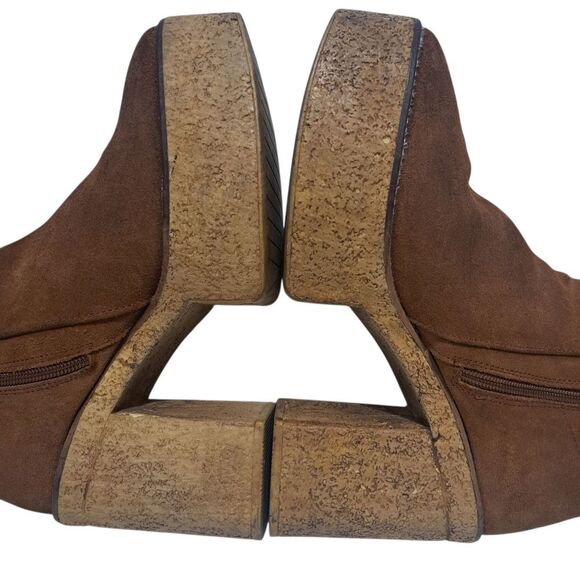 Vintage Zara Y2K Boho Chunky Platform Suede Block Heel Ankle Boots Size 39 Brown - Picture 10 of 16